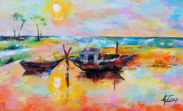 Pintura intitulada "Barcos" por José Claudinei Da Cruz, Obras de arte originais, Óleo