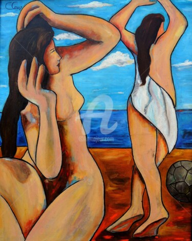 Pintura intitulada "Mulheres na praia" por José Claudinei Da Cruz, Obras de arte originais, Óleo