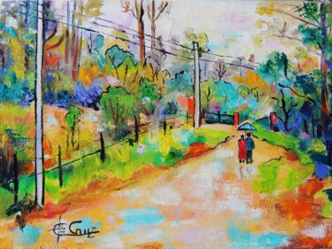 Pintura intitulada "Caminhando na Chuva" por José Claudinei Da Cruz, Obras de arte originais, Óleo
