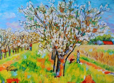 Painting titled "Àrvores com Flores" by José Claudinei Da Cruz, Original Artwork, Oil