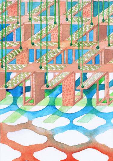 Картина под названием "Cotton Candy City 2" - Kim Dahyun, Подлинное произведение искусства, Акварель