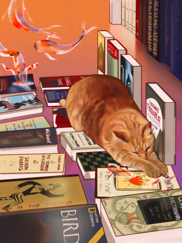 Arts numériques intitulée "Kitty's koi dream a…" par Kim Dahyun, Œuvre d'art originale, Pastel
