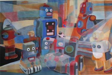 Painting titled "Brave Robots © 2017" by Barbara D'Adamo, Original Artwork, Oil