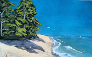 Картина под названием "Empty beach" - Daddy Noob, Подлинное произведение искусства, Акрил