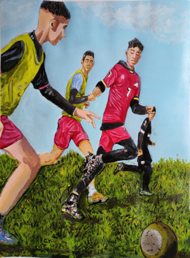 Schilderij getiteld "Boys chasing dreams" door Daddy Noob, Origineel Kunstwerk, Acryl
