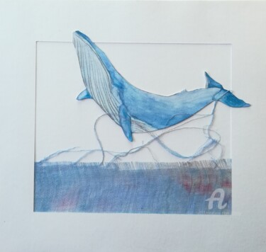 Disegno intitolato "Balena in volo" da Dade, Opera d'arte originale, Acquarello