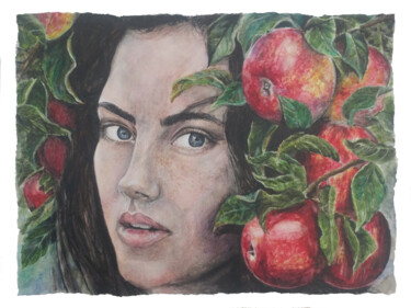 Pintura intitulada "pomme" por Daf, Obras de arte originais, Aquarela