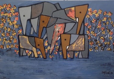 Malerei mit dem Titel "ivories at the lake" von Dafinë Vitija, Original-Kunstwerk, Acryl
