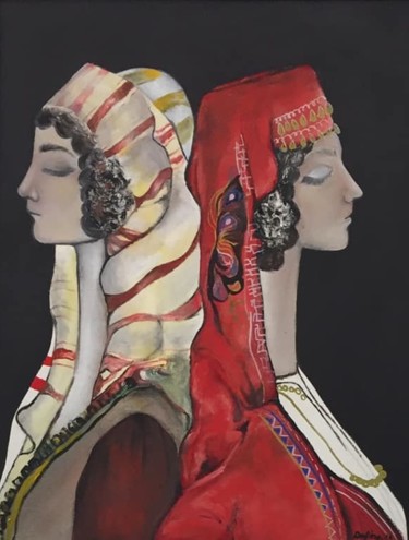 Painting titled "Mirdita & Zadrime W…" by Dafinë Vitija, Original Artwork, Acrylic
