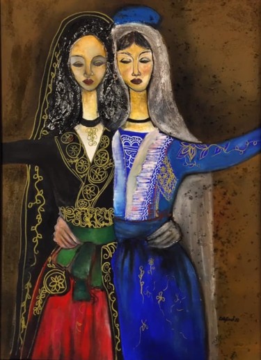 Painting titled "Donne Albanese" by Dafinë Vitija, Original Artwork, Acrylic