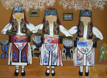 Painting titled "Dancing women from…" by Dafinë Vitija, Original Artwork, Acrylic