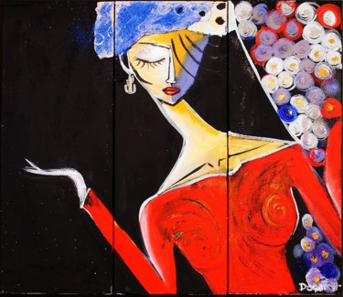 Malerei mit dem Titel "red dress" von Dafinë Vitija, Original-Kunstwerk, Acryl