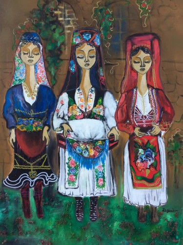 Painting titled "Etno motifs from Al…" by Dafinë Vitija, Original Artwork, Acrylic