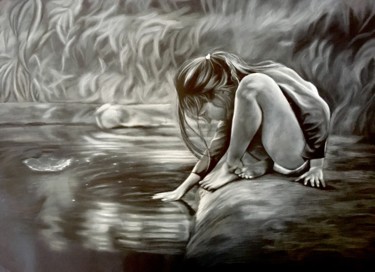 Dibujo titulada "the girl in the pond" por Dafne Di Marco, Obra de arte original, Conté