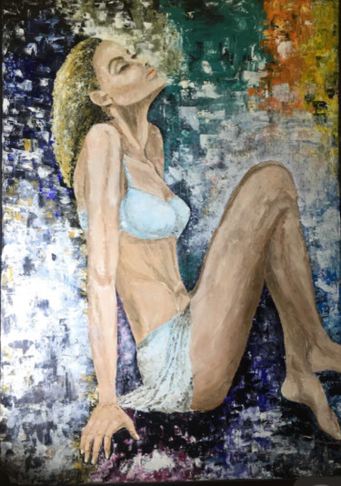 Pintura titulada "Femme en baignade" por Manar Abou Elaoula (A’M), Obra de arte original, Oleo Montado en Bastidor de camill…