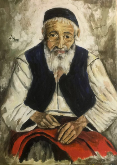 Painting titled "Juif marocain" by Manar Abou Elaoula (A’M), Original Artwork, Oil Mounted on Wood Stretcher frame
