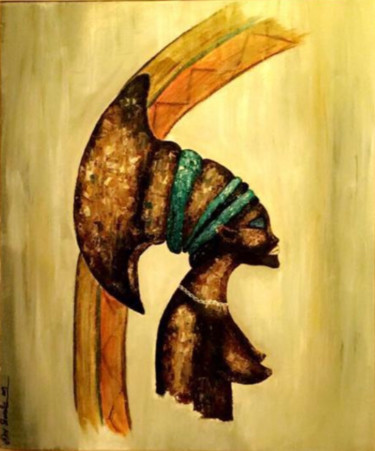 Painting titled "La fierté africaine" by Manar Abou Elaoula (A’M), Original Artwork, Oil Mounted on Wood Stretcher frame