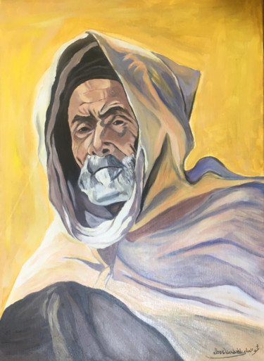Painting titled "Marocain amazigh" by Manar Abou Elaoula (A’M), Original Artwork, Acrylic Mounted on Wood Stretcher frame