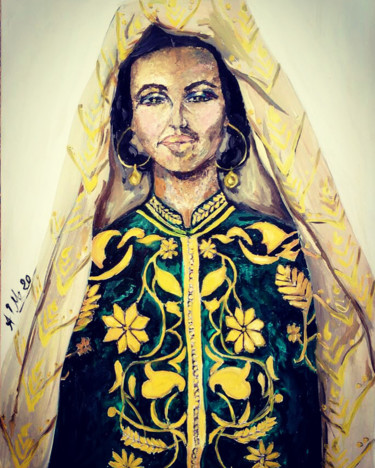 Painting titled "Moroccan bride" by Manar Abou Elaoula (A’M), Original Artwork, Oil Mounted on Wood Stretcher frame