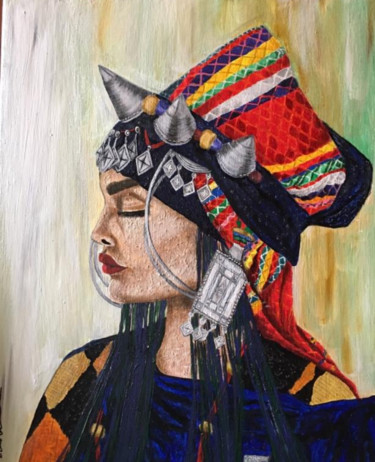 Painting titled "Moroccan amazigh «…" by Manar Abou Elaoula (A’M), Original Artwork, Acrylic Mounted on Wood Stretcher frame