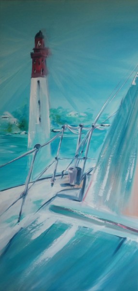 Painting titled "phare du cap ferret" by Dagmar Marchand, Original Artwork, Acrylic