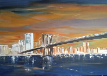 Painting titled "Le pont de Brooklyn" by Dagmar Marchand, Original Artwork, Acrylic