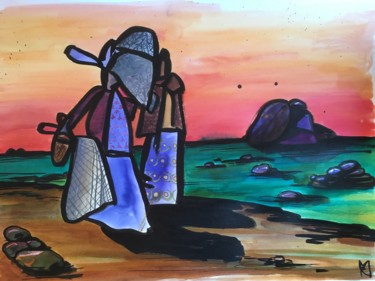 Gravures & estampes intitulée "Retour de pêche" par Maya Ratovondrahona, Œuvre d'art originale, Aquarelle