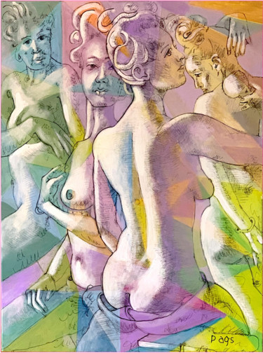 Painting titled "Three Graces" by Dags, Original Artwork, Oil