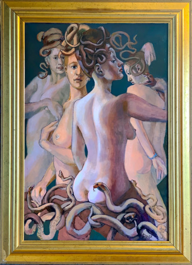 Painting titled "BIBLE SNAKE KISS GO…" by Dags, Original Artwork, Oil