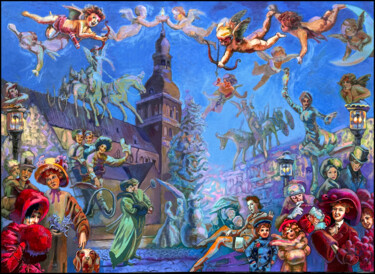 Pittura intitolato "CHRISTMAS FAIRY TALE" da Dags, Opera d'arte originale, Olio