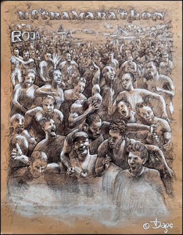 Dibujo titulada "ROJA ULTRA-MARATHON…" por Dags, Obra de arte original, Tinta