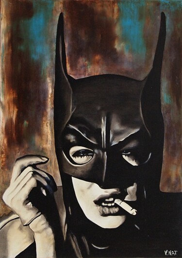 Картина под названием "Miss Bat." - Daheaven Art, Подлинное произведение искусства, Масло Установлен на Деревянная рама для…