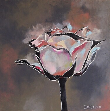 Painting titled "Dark rose." by Daheaven Art, Original Artwork, Oil Mounted on Wood Stretcher frame