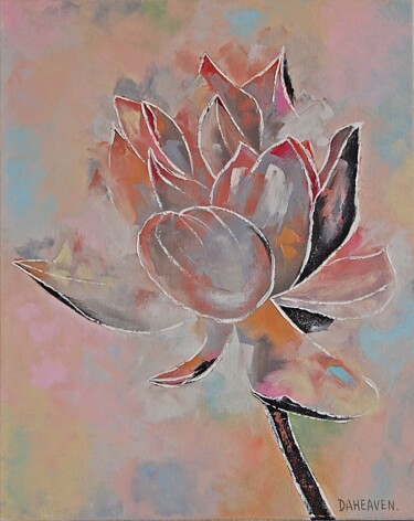 Painting titled "Lotus." by Daheaven Art, Original Artwork, Oil Mounted on Wood Stretcher frame