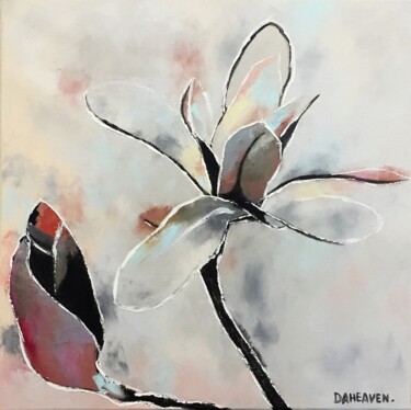 Painting titled "Magnolia." by Daheaven Art, Original Artwork, Oil Mounted on Wood Stretcher frame