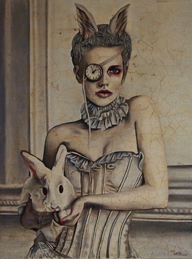 Ζωγραφική με τίτλο "Alice grew up." από Daheaven Art, Αυθεντικά έργα τέχνης, Λάδι Τοποθετήθηκε στο Ξύλινο φορείο σκελετό