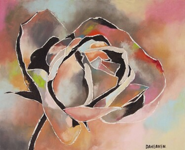 Painting titled "Rose." by Daheaven Art, Original Artwork, Oil Mounted on Wood Stretcher frame