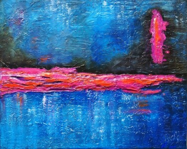 Painting titled "Sunset at the edge…" by Daheaven Art, Original Artwork, Oil Mounted on Wood Stretcher frame