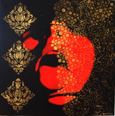 Картина под названием "Red face." - Daheaven Art, Подлинное произведение искусства, Масло Установлен на Деревянная рама для…