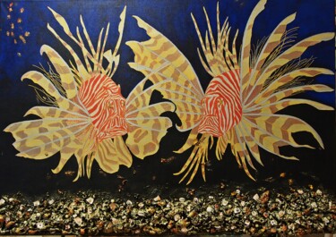 Pintura intitulada "Coral fish." por Daheaven Art, Obras de arte originais, Acrílico Montado em Armação em madeira