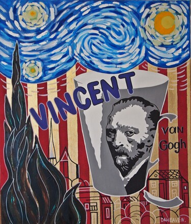 Painting titled "Vincent. Starry Nig…" by Daheaven Art, Original Artwork, Oil Mounted on Wood Stretcher frame