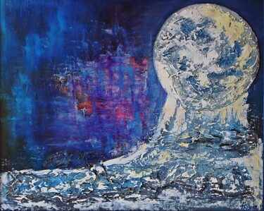 Schilderij getiteld "Luna." door Daheaven Art, Origineel Kunstwerk, Olie Gemonteerd op Karton