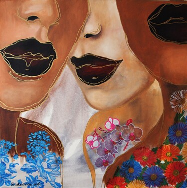 Painting titled "Girls." by Daheaven Art, Original Artwork, Oil Mounted on Wood Stretcher frame