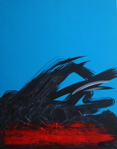 Painting titled "Volcano blue. Abstr…" by Daheaven Art, Original Artwork, Acrylic Mounted on Wood Stretcher frame