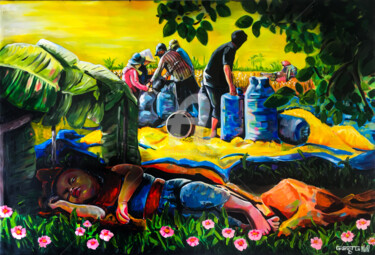 Painting titled "A Peaceful Nap" by Dahuyn, Original Artwork, Acrylic Mounted on Wood Stretcher frame