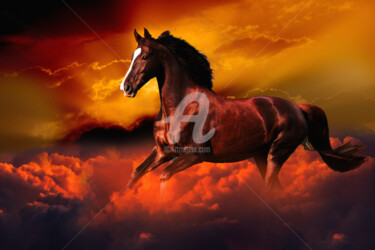 Digital Arts titled "Horse Running Above…" by Dahuyn, Original Artwork, Digital Painting