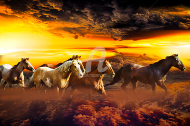 Digital Arts titled "Horses Running Abov…" by Dahuyn, Original Artwork, Digital Painting