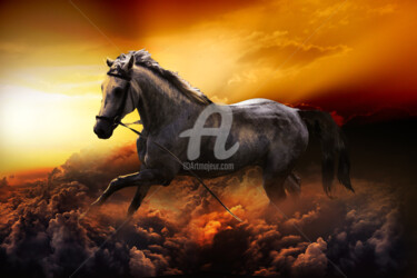 Digitale Kunst mit dem Titel "Horse Running Above…" von Dahuyn, Original-Kunstwerk, Digitale Malerei