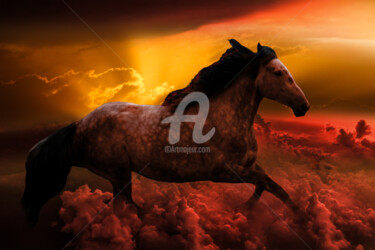 Цифровое искусство под названием "Horse Running Above…" - Dahuyn, Подлинное произведение искусства, Цифровая живопись