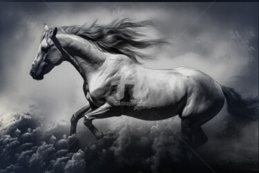 Digital Arts titled "Horse Running in Cl…" by Dahuyn, Original Artwork, Digital Painting